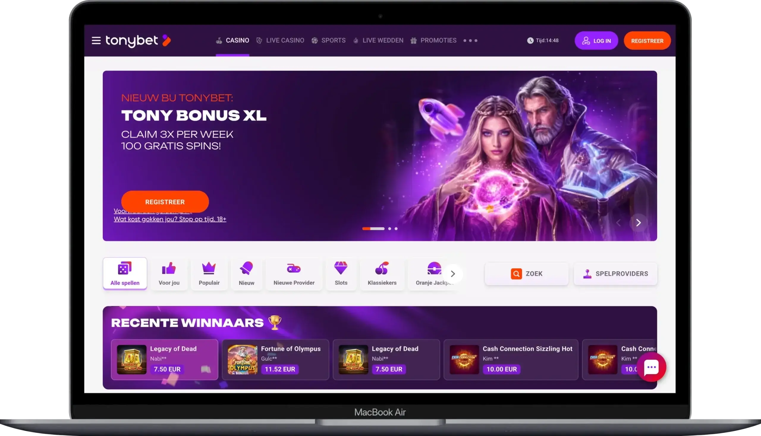Tonybet casino homepage